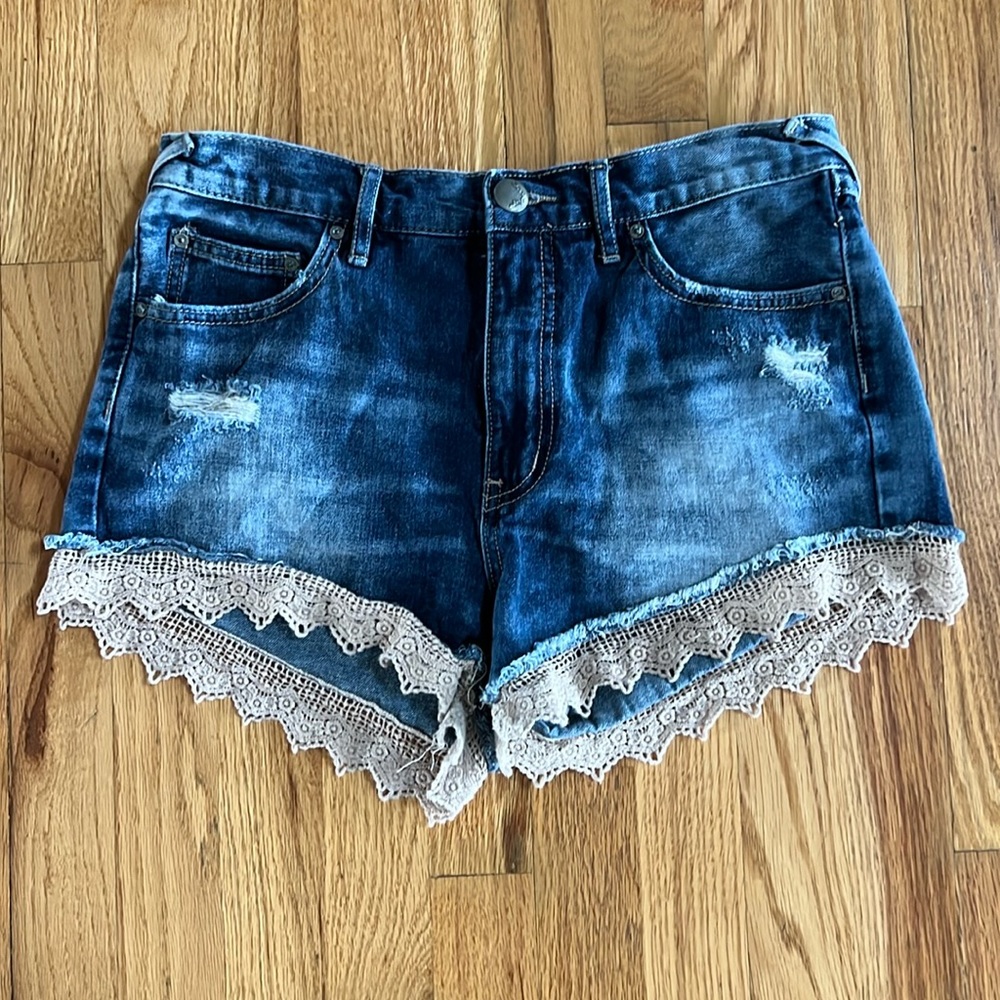 Free People Distressed Lace Shorts, Size 28